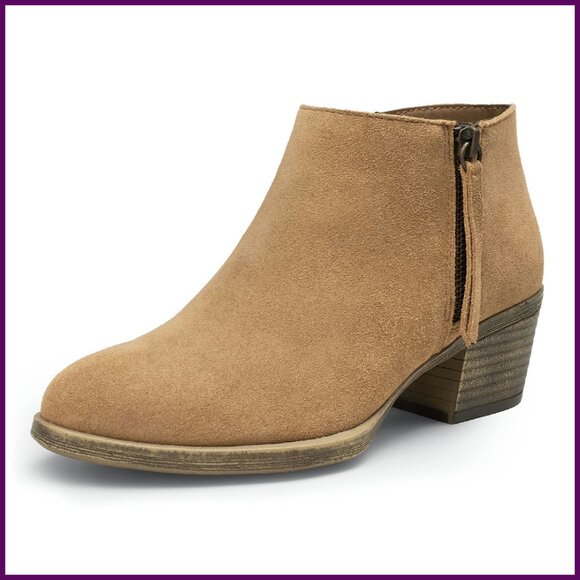 Suede Ankle Boots with Inner Zipper Low Heel Women's Size